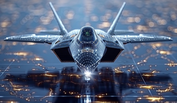 Stock image created using AI of potential fighter jet innovation using holographic displays
